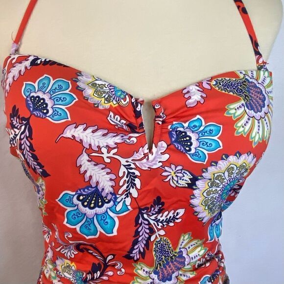 TOMMY BAHAMA SWIM SUIT V FRONT BANDEAU VALENCIA ORANGE - Picture 5 of 12